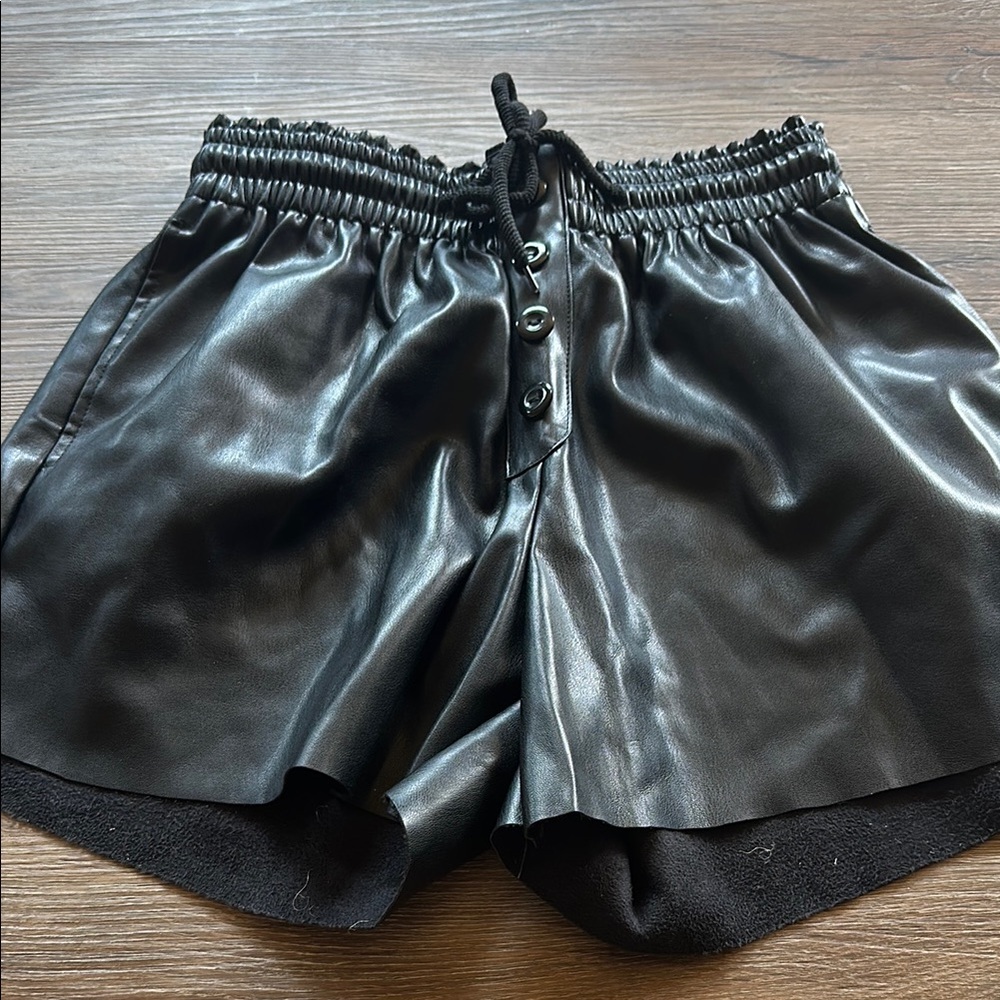 Black Faux Leather Women Shorts